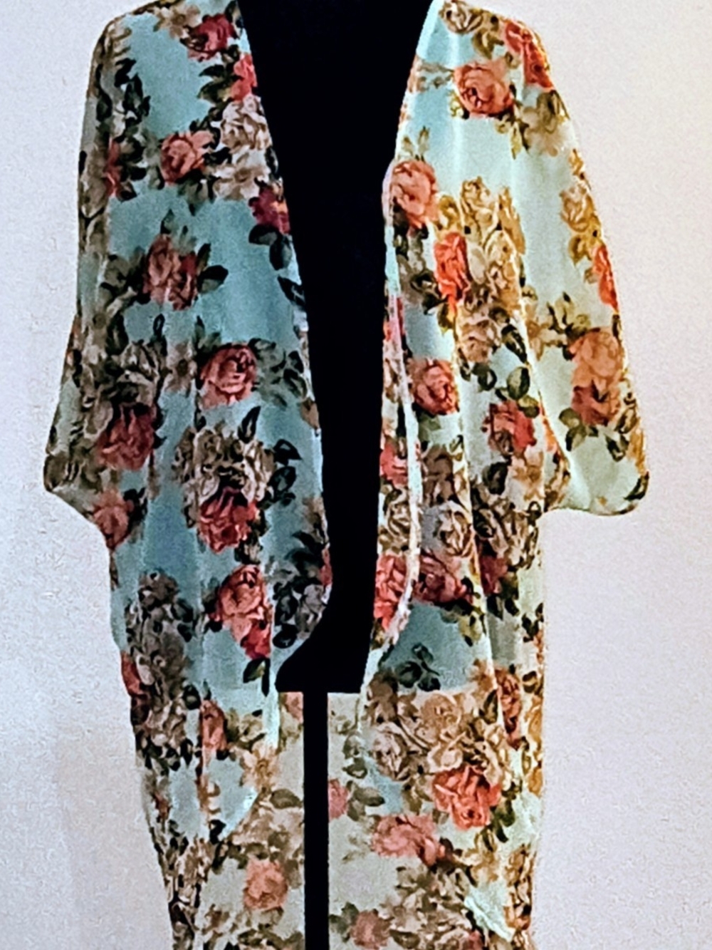 Full Tilt Mint Floral Open-Front Kimono